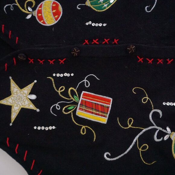 Vintage Holiday Editions Black Knit Beaded Ornament Christmas Sweater Vest 1X - Picture 5 of 10
